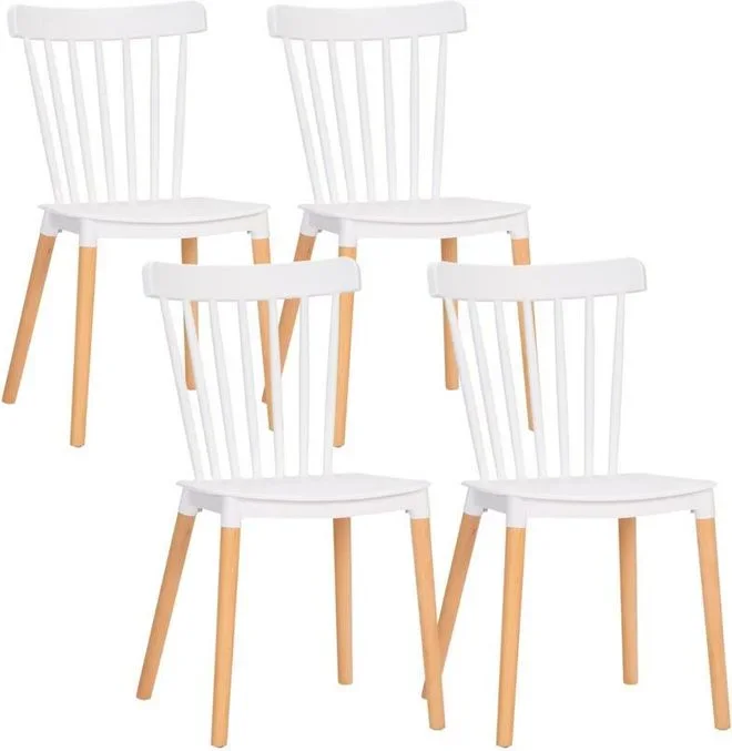 Homcom – Lot de 4 chaises de salle à manger style scandinave piètement bois hêtre pp blanc