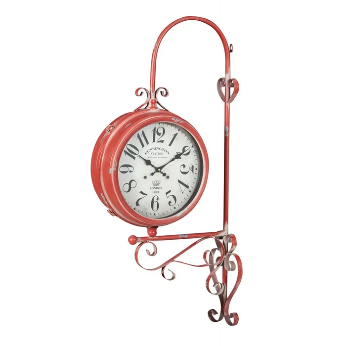 Horloge murale double face type horloge en fer fini rouge antique