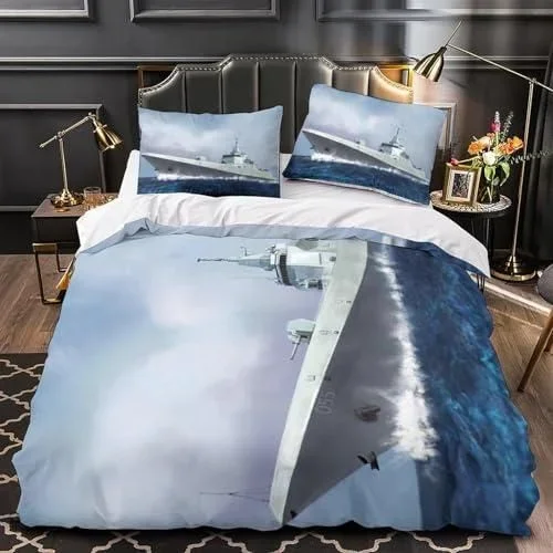 Housse de Couette 200×200 Destructeur Parure de Lit Militaire Maritime 3D Douce Respirante Microfibre Housse Couette 2 Personne avec Fermeture Éclair