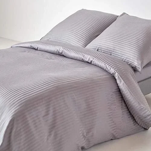 Housse de Couette 240×220 cm et 2 taies dOreiller 80×80 cm, Parure de lit 2 Personnes en Percale de Coton 330 Fils, Coloris Gris