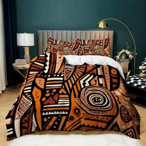 Housse de Couette 240 x 220 cm pour Enfants GarçOns Filles, Graphiques Tribaux Géométriques Microfibre Housse de Couette pour 2 Personnes – Couleur Te