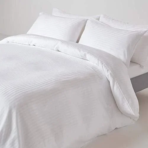 Housse de Couette 260×220 cm et 2 taies dOreiller 50×75 cm, Parure de lit 2 Personnes en Percale de Coton 330 Fils, Coloris Blanc