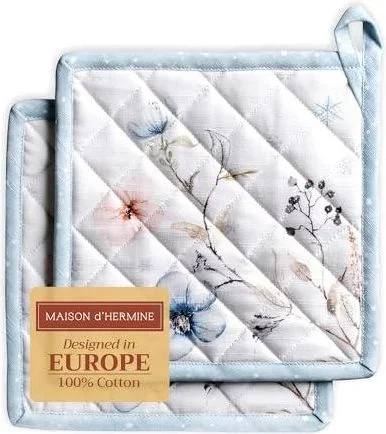 Ice Florals Lot de 2 maniques, 100% Coton, pour Barbecue, Cuisson, Four, Micro-Ondes, grillades, Thanksgiving, Noël, (20cm x 20cm)