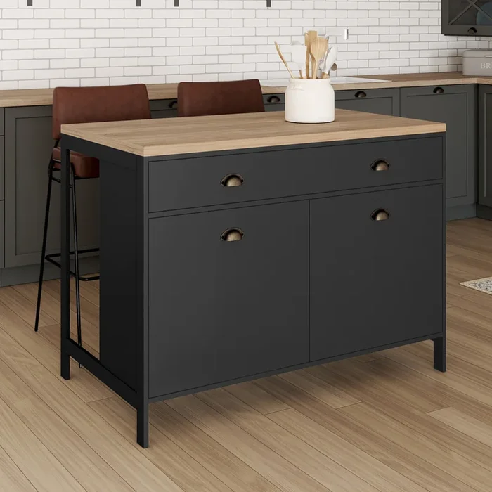 Ilot central cuisine bois et noir 120 cm