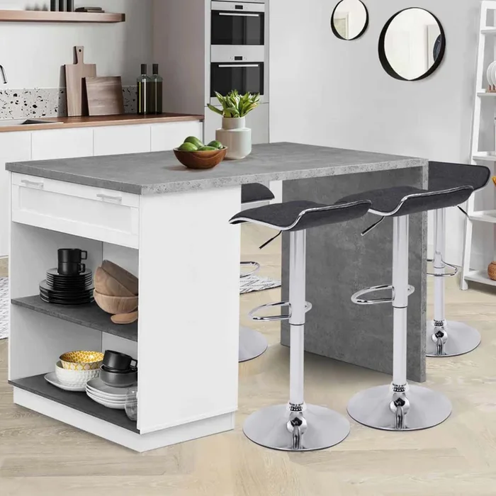 Ilot central effet béton et blanc 130 cm pour 4 personnes