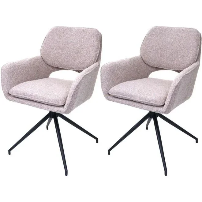 jamais utilisé] Lot de 2 chaises de salle à manger 638, chaise de cuisine, pivotante Auto-Return, tissu Bouclé (540g/m²) Oeko-Tex, beige Gris
