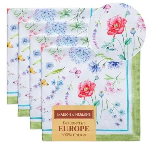 Just Floral Lot de 4 Serviettes 100% Coton Douces et Confortables Idéal pour Les dîners familiaux, Les Mariages, Les Cocktails, la Cuisine, Le Printem