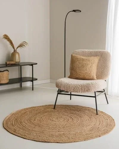 Jutta Tapis en Jute – Marron Clair Rond 120 cm – Tapis de Salon tissé à la Main – Design Naturel – Convient pour Chauffage au Sol