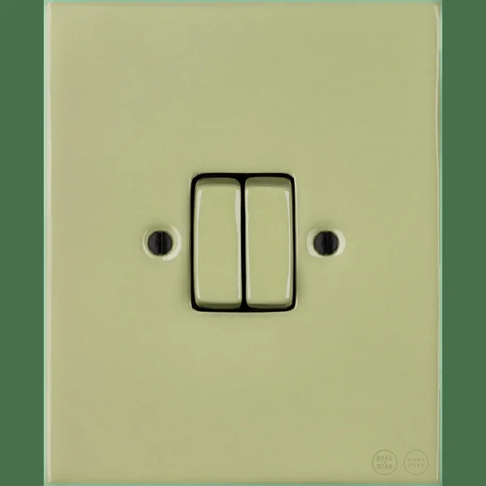 KATY PATY PORCELAIN PLATE WALL LIGHT SWITCH DOUBLE MOSS GREEN