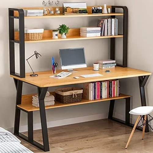 KAYEF Bureau dordinateur avec étagères de Rangement et bibliothèque, Bureau Simple et Moderne avec Cadre en métal Robuste, Poste de Travail décriture