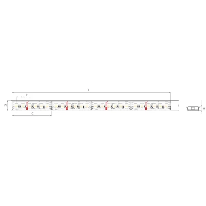 Klus bande LED – 1 cm de large, 500 cm de long – 24Vdc – dimmable – 19,2W LED par mètre – 120 LEDs par mètre – IP65 – RGB