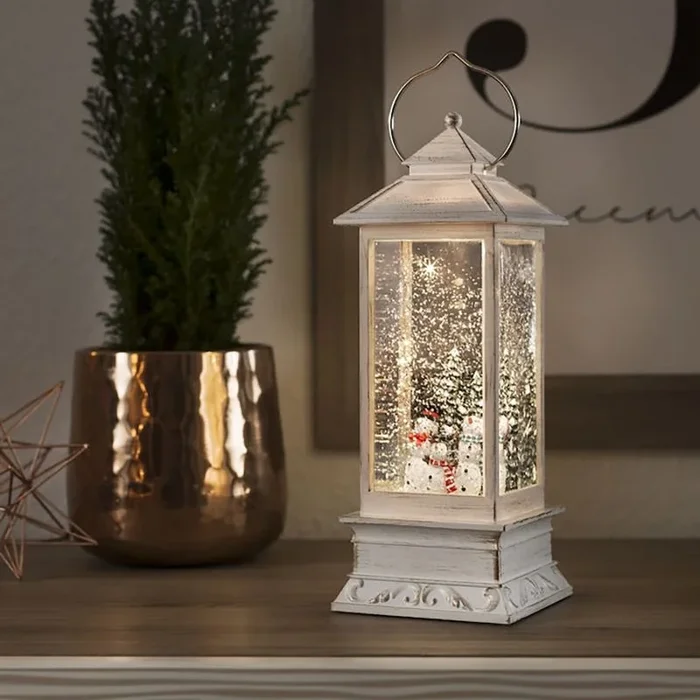 Konstsmide Christmas lights – lanterne décorative à piles avec bonhommes de neige – 10,5 x 10,5 x 27,5 cm – blanc