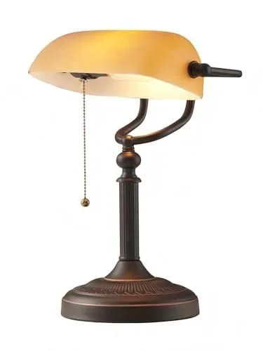 Lampe de bureau en verre ambré avec interrupteur à chaîne à tirer Orange