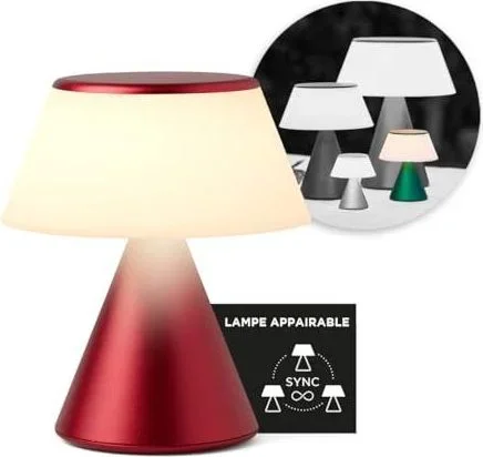 Lampe de bureau LED LUMA M, lampe de table sans fil tactile avec variateur dintensité et synchronisation multi lampes, 9 couleurs de lumière pour bure Rouge