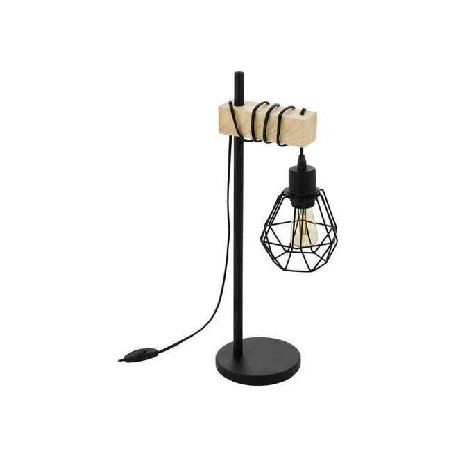 Lampe de table 22×50 cm en métal noir et support en bois – Eglo Townshend