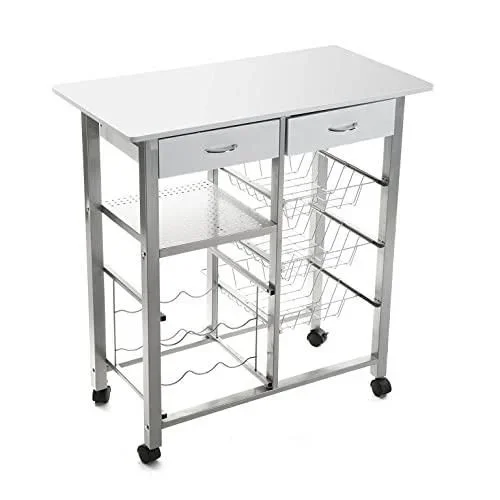 Leicester Chariot de Cuisine avec Roues, tiroirs et Porte-Bouteilles, Rangement de Cuisine, Stockage de Cuisine, Dimensions (H x l x L) 82 x 40 x 76 c Blanc