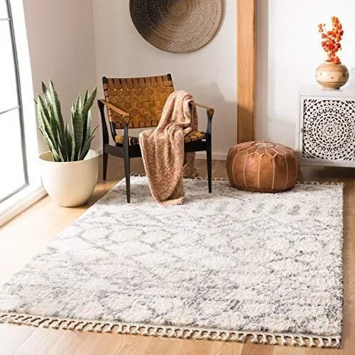 Lina Tapis à Franges en polypropylène tissé Crème/Gris 120 x 180 cm