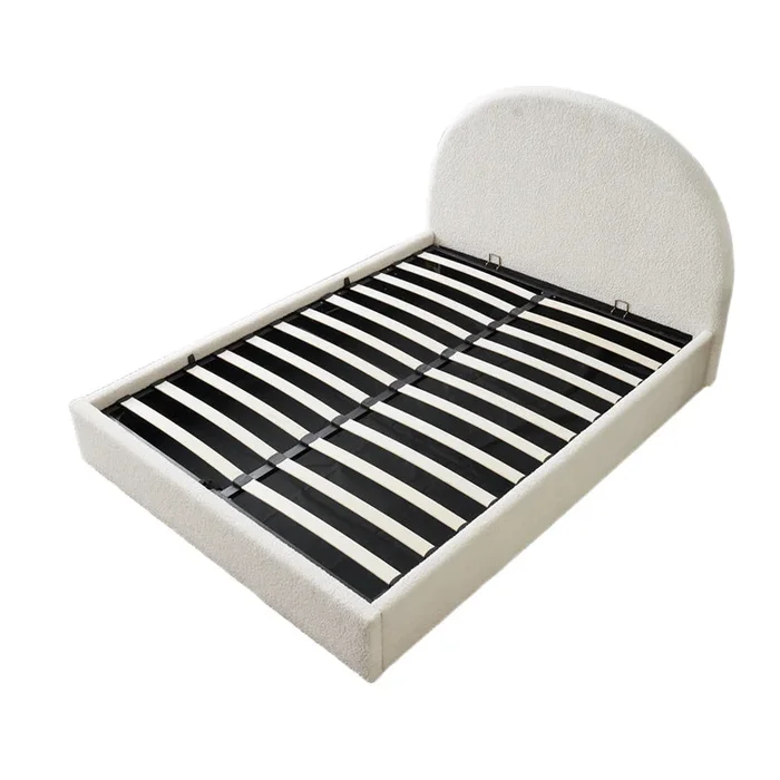 Lit Double Coffre VALENTINA – 180×200 cm – Tissu Doudou Blanc – Avec Grand Rangement