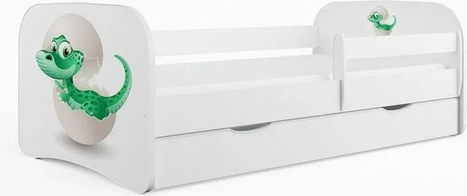 Lit enfant petit dinosaure avec sommiers et barrière de sécurité amovible Drimy-Matelas mousse-70×140