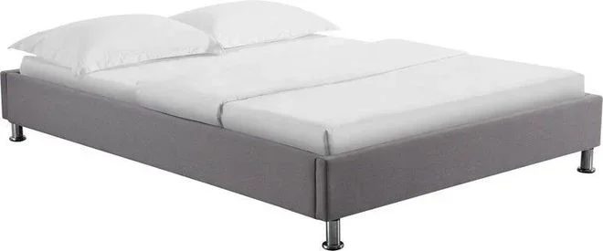Lit futon double nizza, 140 x 190 cm, avec sommier, revêtement en tissu gris