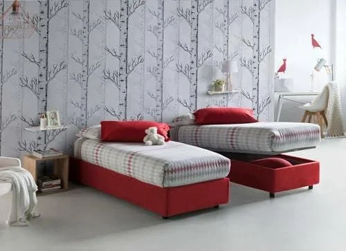 Lit simple Valentina, Lit coffre avec revêtement en tissu, 100% Made in Italy, Ouverture frontale, avec matelas 90×200 cm inclus, Rouge