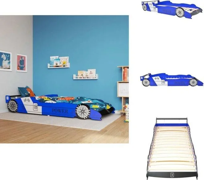Lit voiture de course pour enfants 90 x 200 cm Bleu – Lit Bébé – Lit Enfant – Lit Voiture De Course – Mobilier Enfant – Décoration Chambre Enfant