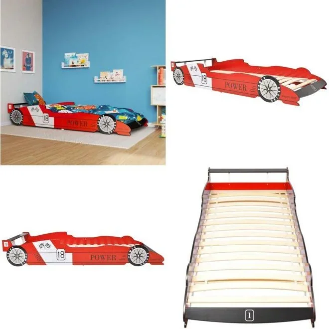 Lit voiture de course pour enfants 90 x 200 cm Rouge – Lit Bébé – Lit Enfant – Lit Junior – Lit Voiture De Course – Mobilier Enfant – Home & Living