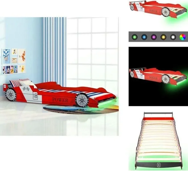 Lit voiture de course pour enfants avec led 90 x 200 cm Rouge – Lit Enfant – Lit Bébé – Lit Voiture De Course – Lumière Led – Décoration Chambre
