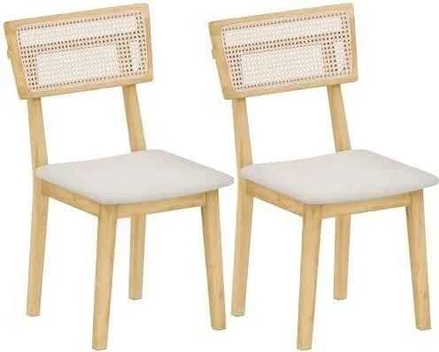 Lot de 2 chaises de Salle à Manger, chaises de Cuisine Modernes avec Dossier Effet rotin, Cadre en Bois dhévéa, pour Salon, Chambre, Cuisine, Effet Bo