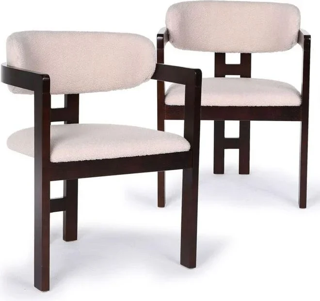 Lot de 2 chaises design Oregon Bois foncé et Tissu bouclette Beige