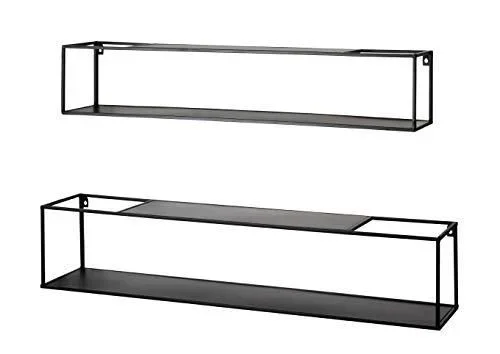 Lot de 2 étagères murales Noir, métal – Dim.: L 85/95 cm x H 17/20 cm x P 17/20 cm, Style: Modern