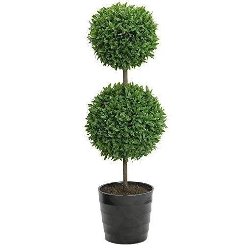 Lot de 2 Plantes topiaires artificielles en buis de 45,7 cm avec Pots de Fleurs pour décoration dintérieur, Bureau, Porche, intérieur et extérieur, Ve Noir