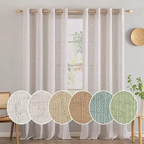 Lot de 2 Rideaux en Lin Translucide avec Oeillets Rideaux Modernes pour Deux Portes de Balcon pour Salon Chambre à Coucher HxL 290×140 cm Lin Naturel Blanc