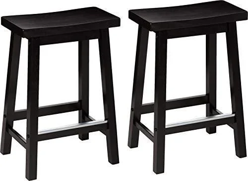 Lot de 2 tabourets de comptoir de cuisine en bois massif noir, petit tabouret de bar et de salle à manger, montage facile, moderne, 61 cm de haut