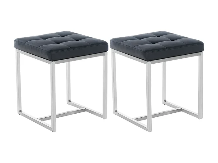 Lot de 2Tabouret – Similicuir & Acier inoxydable – Noir – Barci