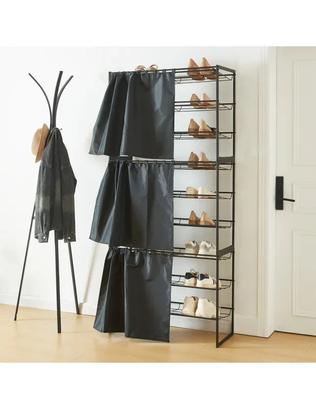 Lot de 3 Etagères à Chaussures 80 x 32 x 180 cm Meuble Chaussures Métal Noir 9 Niveaux