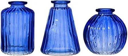 Lot de 3 vases en verre bleu cobalt GLEE066