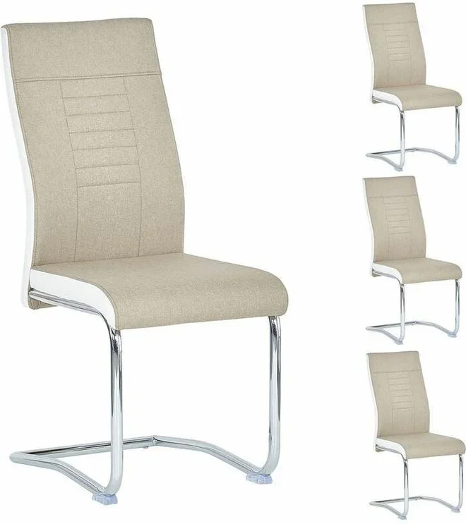 Lot de 4 chaises de salle à manger alba, en tissu – Beige et blanc