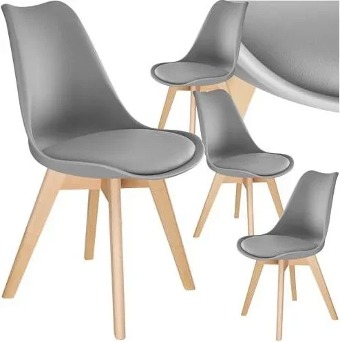 Lot de 4 Chaises de Salle à Manger Design Scandinave Chaise Confortable Rembourrée avec Pieds en Bois Massif Meuble Salon pour Salon, Coiffeuse, Chamb Gris