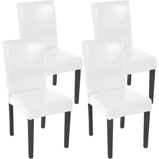 Lot de 4 chaises de séjour Littau, cuir reconstitué, blanc, pieds foncés