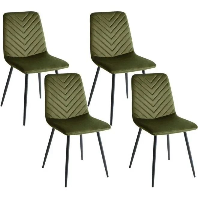 Lot de 4 Chaises en Velours de Salle à Manger Pieds en Fer Vert Olive Havre