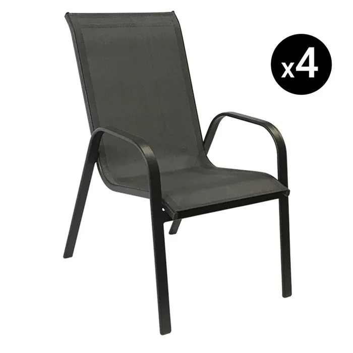 Lot de 4 chaises marbella en textilène gris – aluminium anthracite