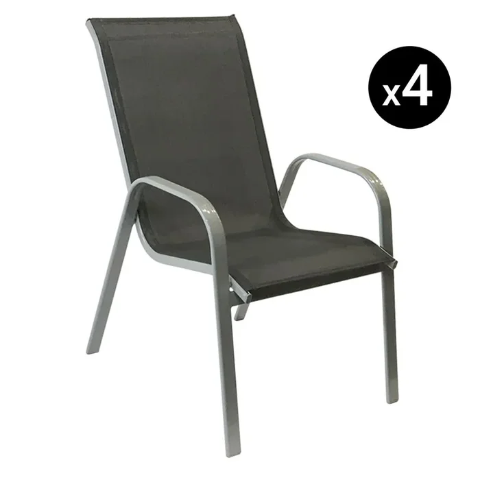 Lot de 4 chaises marbella en textilène gris – aluminium gris