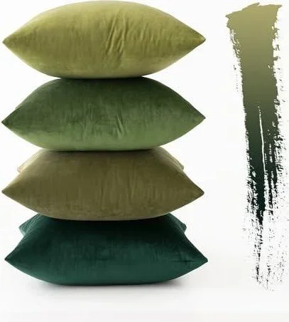 Lot de 4 Housses de Coussin en Velours Décoratif Canapé Taie doreiller Super Lisse Doux Decoration Maison Salon Chambre pour Canapér 45x45cm Série For Vert