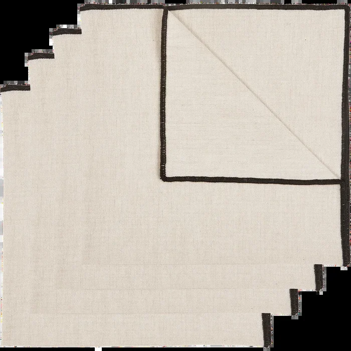 Lot de 4 serviettes de table brodées en coton – beige 41x41cm