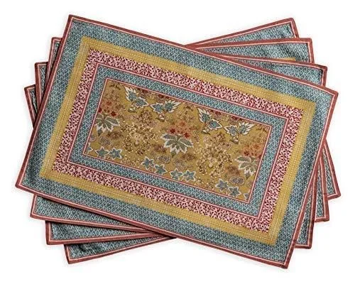 Lot de 4 sets de table 100 % coton (33 x 48 cm) décoratifs et lavables pour dîners, fêtes, mariages et buffets Motif Marquise printemps/été