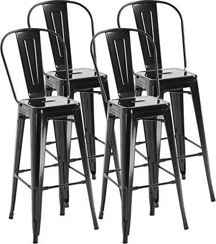 Lot de 4 tabourets de Bar Empilable Chaise de Bar Industriel avec Dossier Repose-Pied Hauteur dAssise 76 cm métal Noir