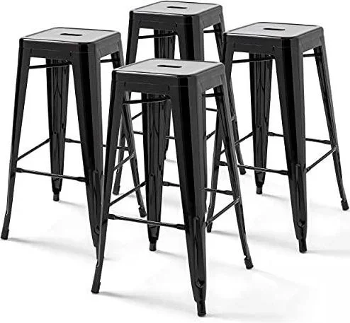 Lot de 4 tabourets de Bar en Acier Noir Brillant