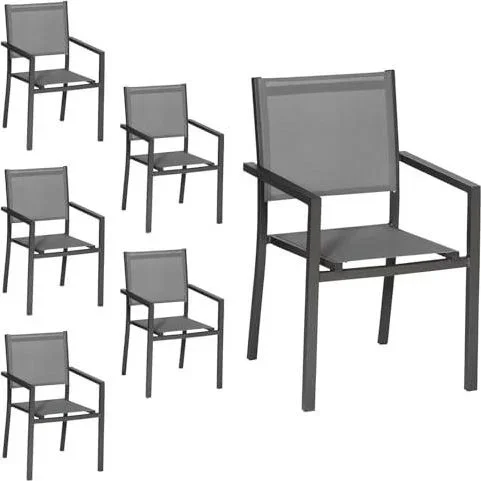 Lot de 6 chaises empilables en Aluminium Anthracite et textilène Gris