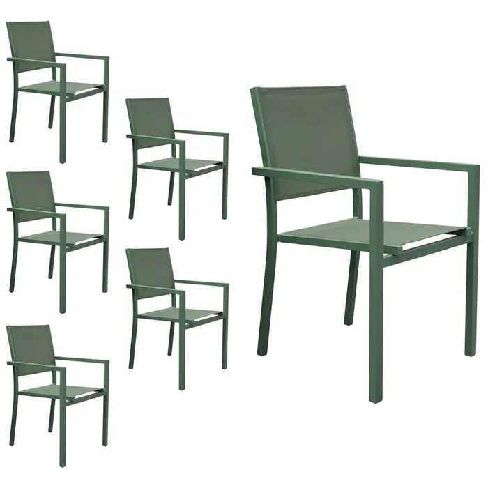 Lot de 6 chaises en aluminium et textilène vert sauge